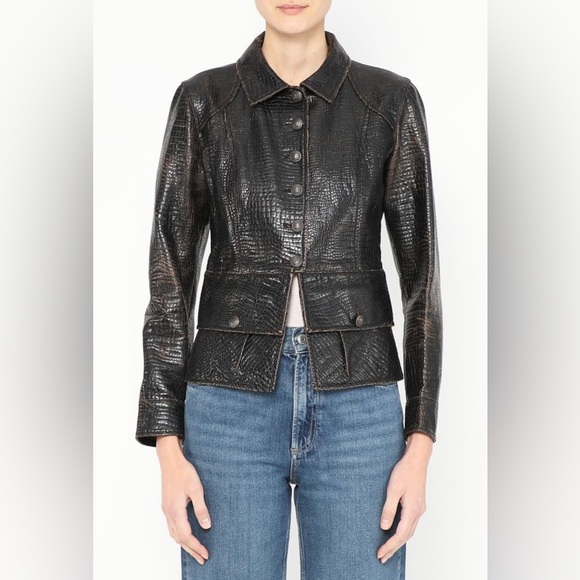 CHANEL Jackets & Blazers - Chanel Black Embossed faux leather Jacket  2003 Runway By Karl Lagerfeld 42